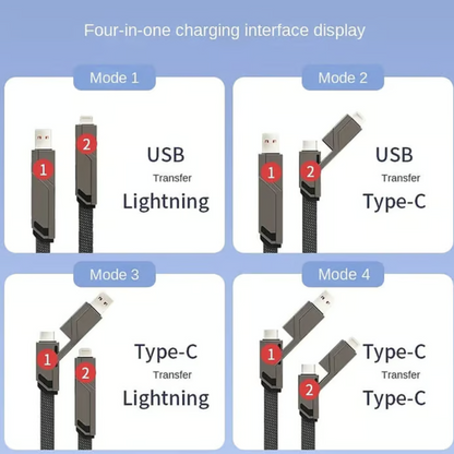 4-in-1 Flat Braided Anti-Tangle Charger Cord with Velcro